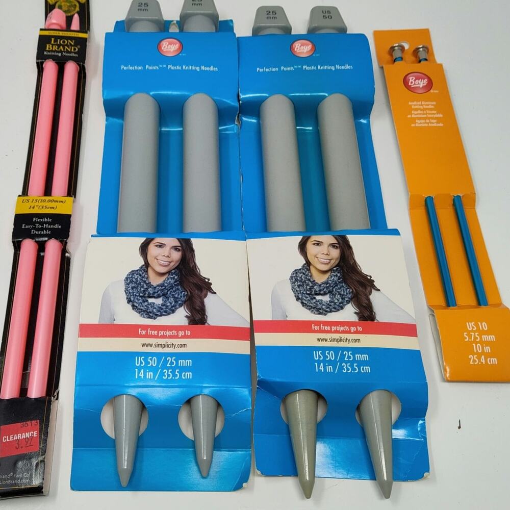 4 New Boye 10" 14" Knitting Needles Straight Size 10, 15 & 50 4 Sets of 2